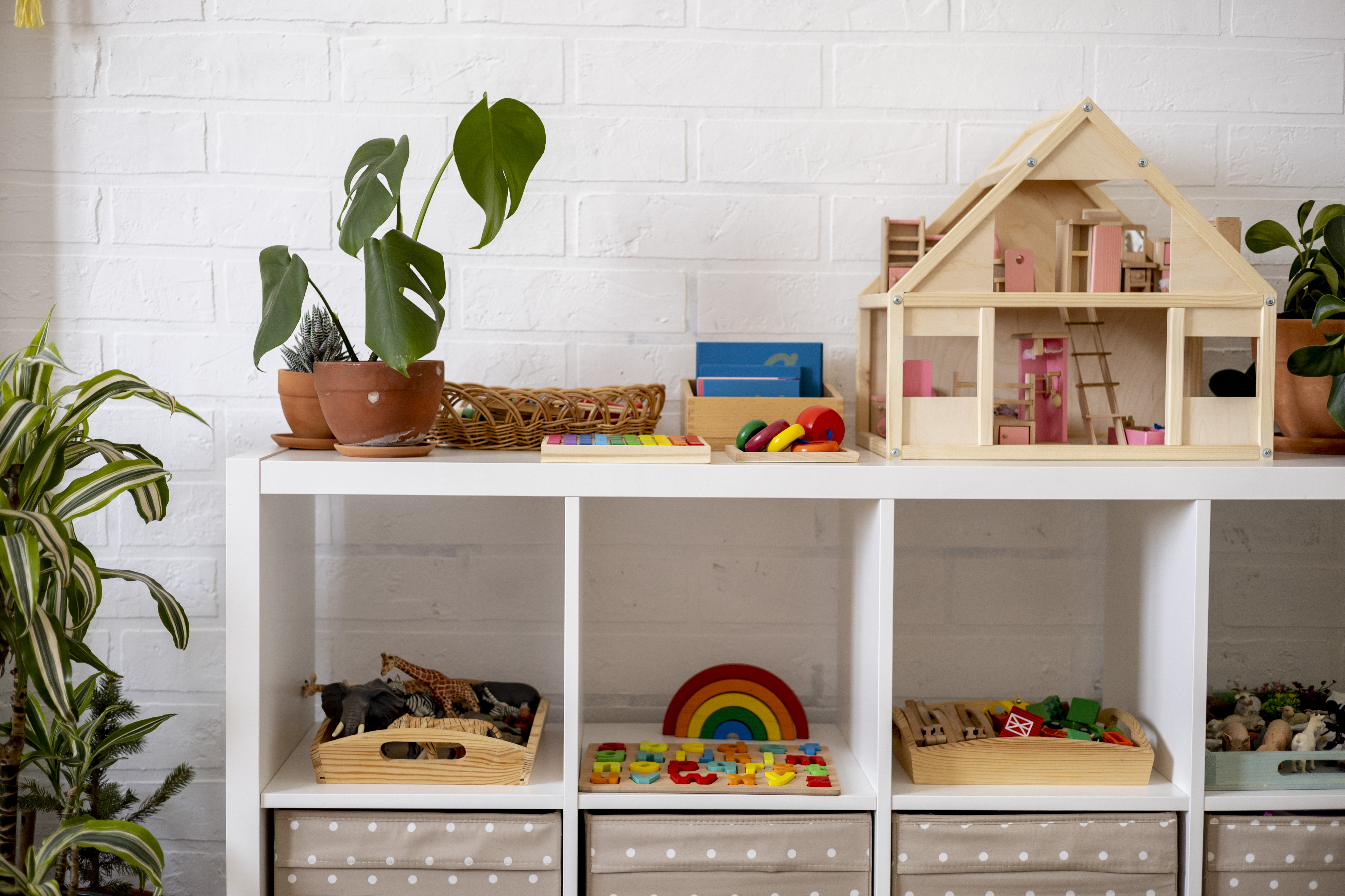 Montessori materials on shelves